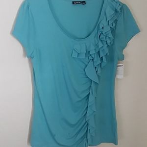 Ladies top Apt 9 large light aqua with ruffles